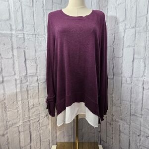 Simply Vera Vera Wang Large Purple Wine Lace Back Tunic Top Sweater Blouse